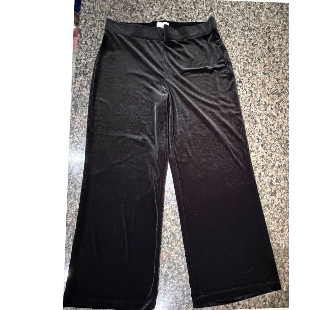 Jaclyn Smith Collection Women Black Velvet Wide Leg Pants Size L Stretch Holiday